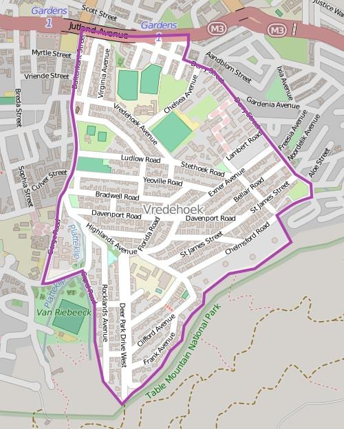 карта городе vredehoek Кейптаун